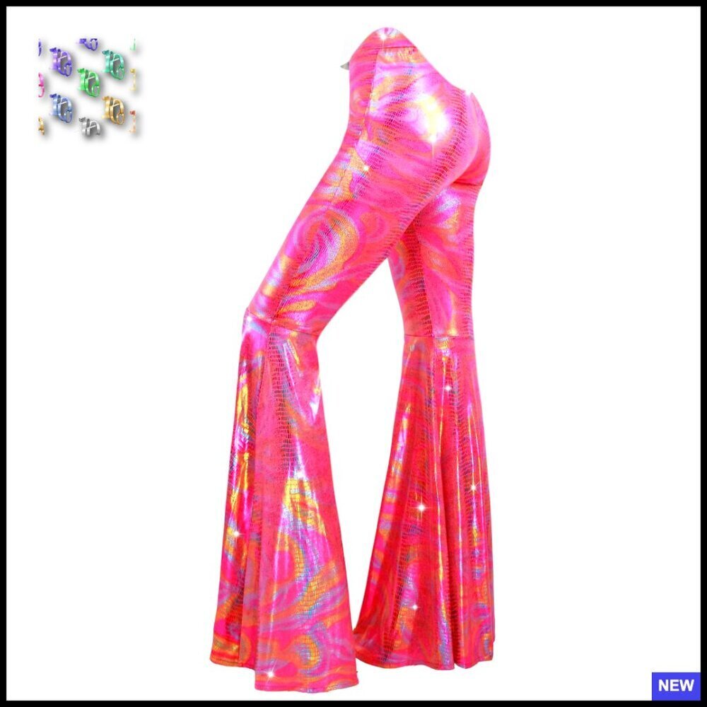 Sequin Flare Pants High Waisted Glitter Trousers Retro Disco Night Out